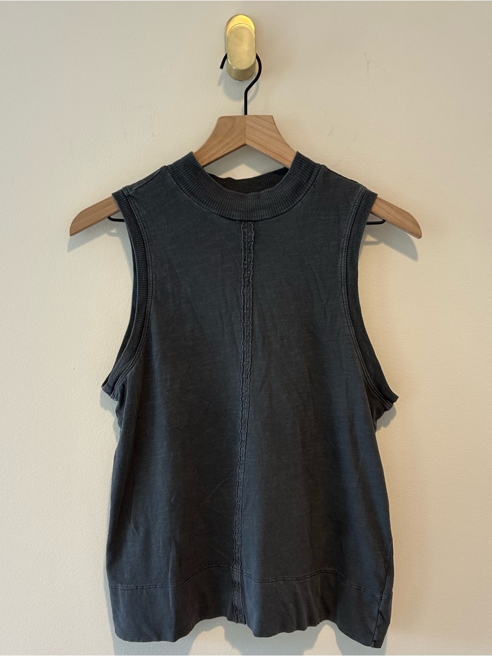 Anthropologie Muscle Sleeveless Tank Grey Ruffle Size S Mock Neck